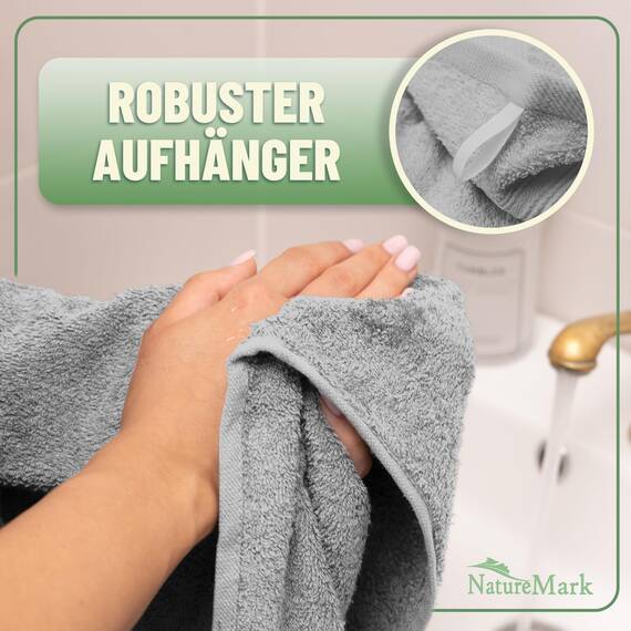 Green Mark Handtuch-Set mit 10 Teilen – 100% Baumwolle – 4 Handtücher 50×100 cm, 2 große Duschtücher 70×140 cm, 2 Gästetücher 30×50 cm und 2 Waschhandschuhe – Silbergrau