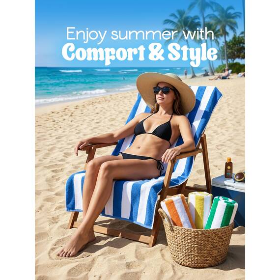 Utopia Towels - Große Strandtücher Cabana-Streifen (76 x 152 cm) - 100% gesponnene Baumwolle, weich und saugfähige Handtücher (4er-Pack, Blau, Gelb, Grün und Orange)