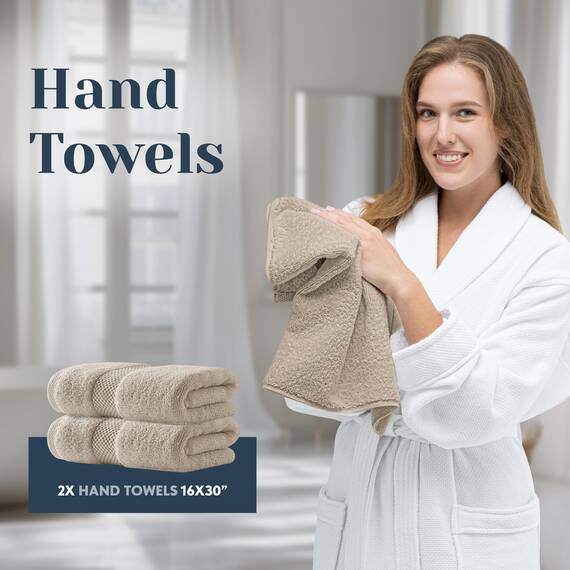 White Classic Luxus-Badetuch-Set mit 8 Teilen, 100 % türkische Baumwolle, sehr saugfähige Handtücher für Badezimmer, 2 Luxus-Badetücher 700 g/m², 2 Handtücher, 4 Waschlappen, Taupe