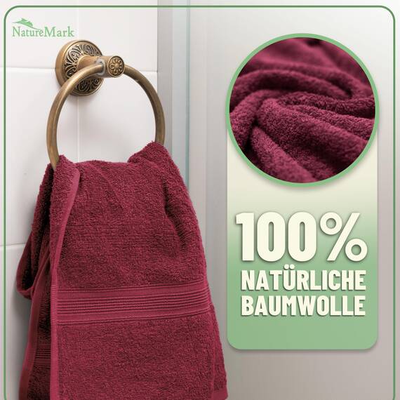 Green Mark Handtuch-Set mit 10 Teilen – 100% Baumwolle – 4 Handtücher 50×100 cm, 2 große Duschtücher 70×140 cm, 2 Gästetücher 30×50 cm und 2 Waschhandschuhe – Bordeauxrot
