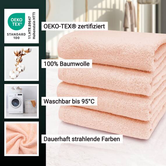 ZOLLNER 4er Set Handtücher - weiche und saugstarke Gästehandtücher - waschbar bis 95°C - Baumwolle - 50x100 cm in aprikot