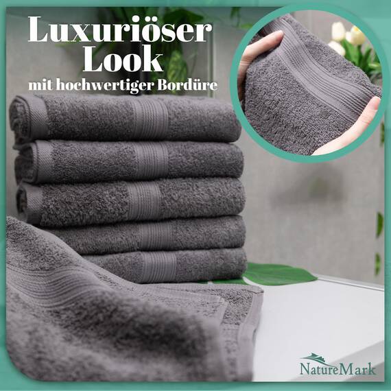 NatureMark 8 Handtücher Set - 100% Baumwolle - Saugfähige und langlebige Handtücher, Größe 50×100 cm, Anthrazit Grau