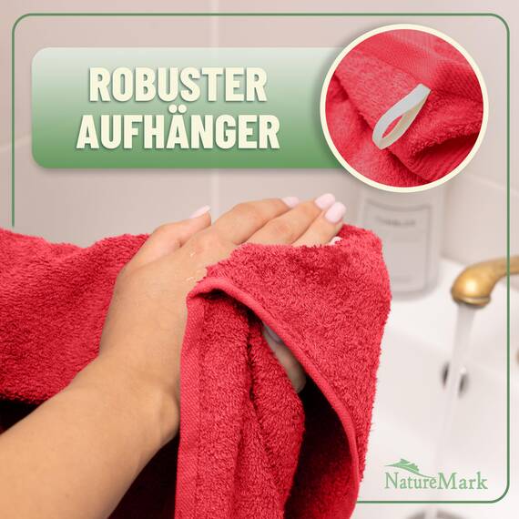 Green Mark Handtuch-Set mit 10 Teilen – 100% Baumwolle – 4 Handtücher 50×100 cm, 2 große Duschtücher 70×140 cm, 2 Gästetücher 30×50 cm und 2 Waschhandschuhe – Rot