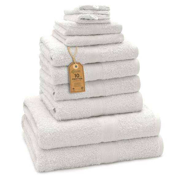 GREEN MARK Textilien 10 TLG. FROTTIER Handtuch-Set mit verschiedenen Größen 4X Handtücher, 2X Duschtücher, 2X Gästetücher, 2X Waschhandschuhe | Farbe: Creme/Natur | Premium Qualität