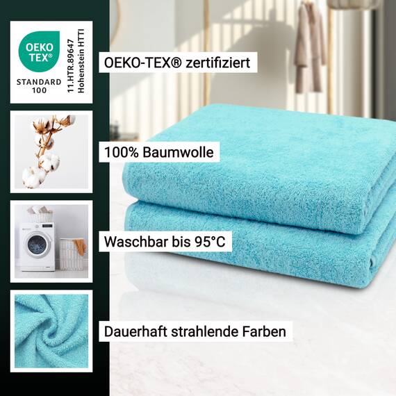 ZOLLNER 2er Set Badetücher - weiche und saugstarke Duschtücher - waschbar bis 95°C - Baumwolle - 100x150 cm in azurblau