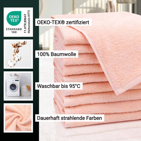 ZOLLNER 16 Stück Handtuchset mit 10 x Gästetüchern (ca. 30 x 50 cm), 4 x Handtücher (ca. 50 x 100 cm), 2 x Duschhandtücher (ca. 70 x 140 cm), weich und saugfähig, waschbar bis 95 °C, Baumwolle,