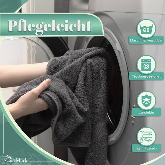 NatureMark 8 Handtücher Set - 100% Baumwolle - Saugfähige und langlebige Handtücher, Größe 50×100 cm, Anthrazit Grau
