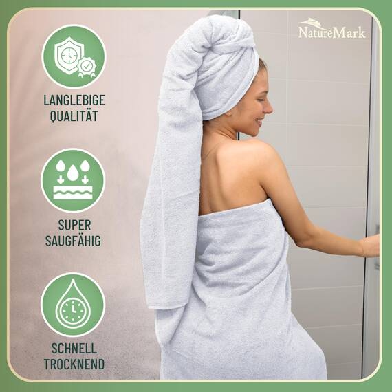 Green Mark Handtuch-Set mit 10 Teilen – 100% Baumwolle – 4 Handtücher 50×100 cm, 2 große Duschtücher 70×140 cm, 2 Gästetücher 30×50 cm und 2 Waschhandschuhe – Weiß