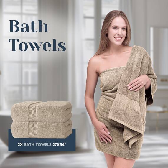White Classic Luxus-Badetuch-Set mit 8 Teilen, 100 % türkische Baumwolle, sehr saugfähige Handtücher für Badezimmer, 2 Luxus-Badetücher 700 g/m², 2 Handtücher, 4 Waschlappen, Taupe