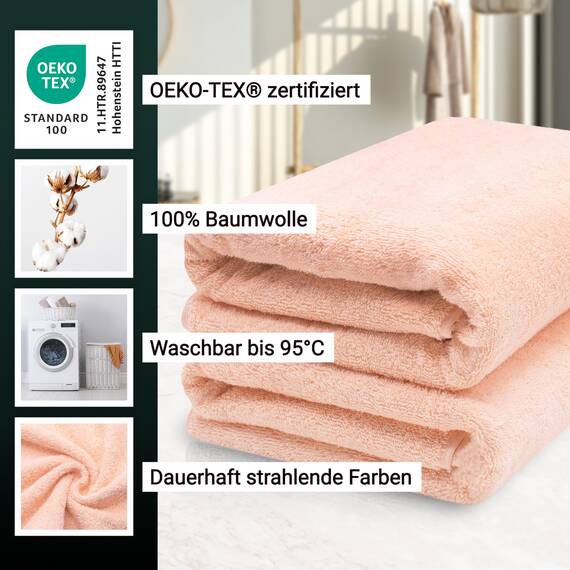 ZOLLNER 2er Set Saunatücher - weiche und saugstarke Handtücher - waschbar bis 95°C - Baumwolle -70x200 cm in aprikot