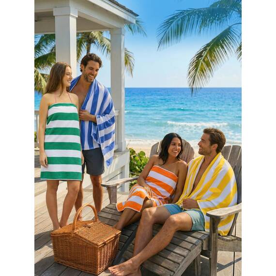 Utopia Towels - Große Strandtücher Cabana-Streifen (76 x 152 cm) - 100% gesponnene Baumwolle, weich und saugfähige Handtücher (4er-Pack, Blau, Gelb, Grün und Orange)