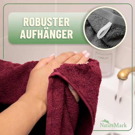 Green Mark Handtuch-Set mit 10 Teilen – 100% Baumwolle – 4 Handtücher 50×100 cm, 2 große Duschtücher 70×140 cm, 2 Gästetücher 30×50 cm und 2 Waschhandschuhe – Anthrazit/Bordeaux