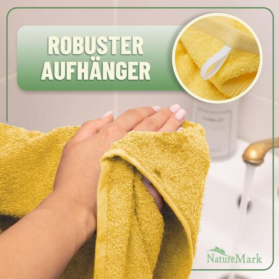 Green Mark Handtuch-Set mit 10 Teilen – 100% Baumwolle – 4 Handtücher 50×100 cm, 2 große Duschtücher 70×140 cm, 2 Gästetücher 30×50 cm und 2 Waschhandschuhe – Gelb