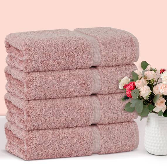 Chakir Turkish Linens 100% Baumwolle Premium türkische Handtücher für Badezimmer | 68 x 137 cm (4-teilige Badetücher – Rosa)