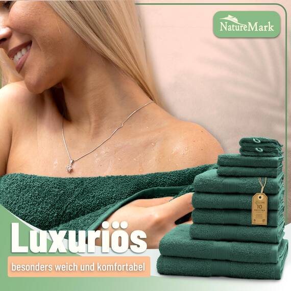 GREEN MARK Textilien Frottierset 10-teilig, dunkelgrün
