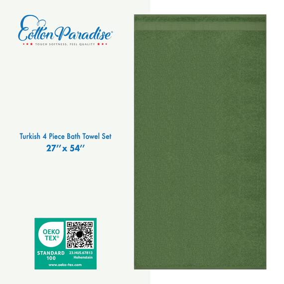 Cotton Paradise Badetücher für Badezimmer, 100% Baumwolle, 4-teiliges türkisches Badetuch-Set, weiche Plüschhandtücher, Clearance Badezimmer-Set, salbeigrün Badetücher