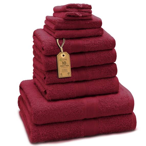 Green Mark Handtuch-Set mit 10 Teilen – 100% Baumwolle – 4 Handtücher 50×100 cm, 2 große Duschtücher 70×140 cm, 2 Gästetücher 30×50 cm und 2 Waschhandschuhe – Bordeauxrot