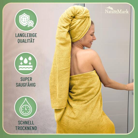 Green Mark Handtuch-Set mit 10 Teilen – 100% Baumwolle – 4 Handtücher 50×100 cm, 2 große Duschtücher 70×140 cm, 2 Gästetücher 30×50 cm und 2 Waschhandschuhe – Gelb