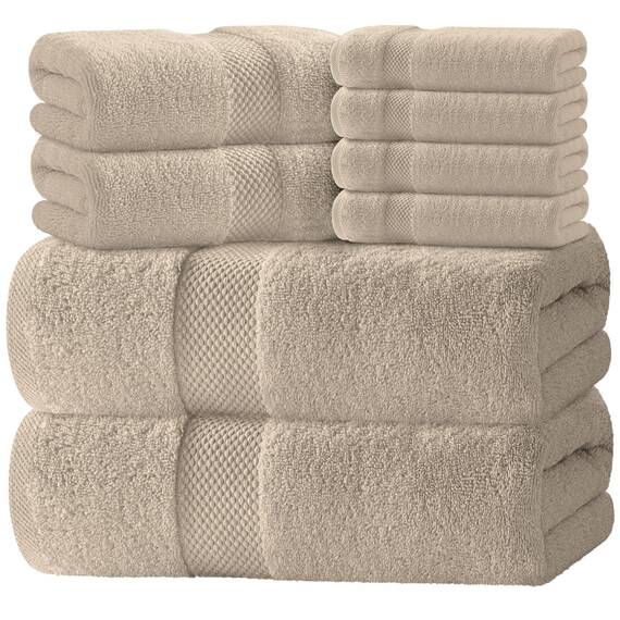 White Classic Luxus-Badetuch-Set mit 8 Teilen, 100 % türkische Baumwolle, sehr saugfähige Handtücher für Badezimmer, 2 Luxus-Badetücher 700 g/m², 2 Handtücher, 4 Waschlappen, Taupe