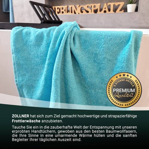 ZOLLNER 2er Set Badetücher - weiche und saugstarke Duschtücher - waschbar bis 95°C - Baumwolle - 100x150 cm in azurblau