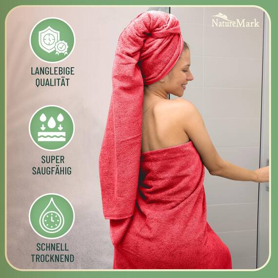 Green Mark Handtuch-Set mit 10 Teilen – 100% Baumwolle – 4 Handtücher 50×100 cm, 2 große Duschtücher 70×140 cm, 2 Gästetücher 30×50 cm und 2 Waschhandschuhe – Rot