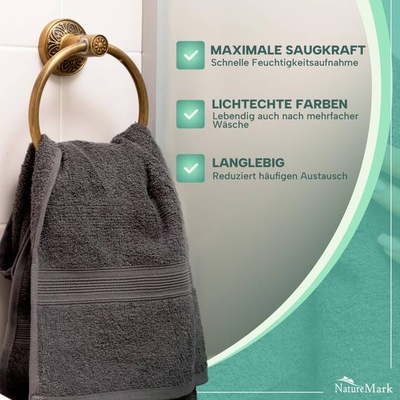NatureMark 8 Handtücher Set - 100% Baumwolle - Saugfähige und langlebige Handtücher, Größe 50×100 cm, Anthrazit Grau