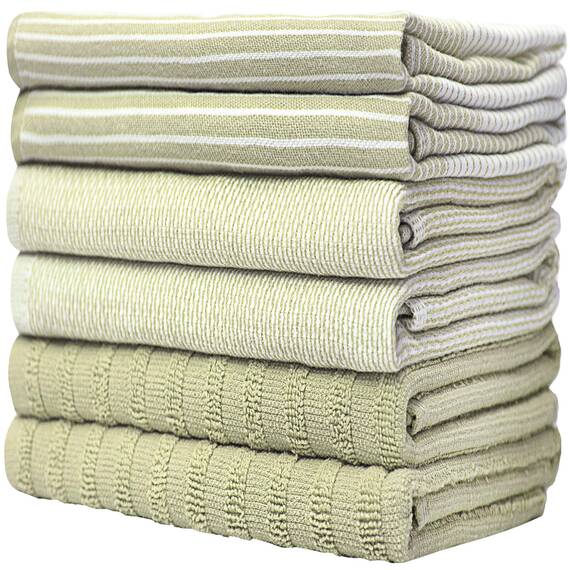 Bumble Küchenhandtücher - Geschirrhandtücher Handtücher Baumwolle – 6er Pack – XL Größe 50 x 70 cm – Edle, Weiche und Robuste Ringspinnbaumwolle in 3 Verschiedenen Texturen (Salbeigrün)