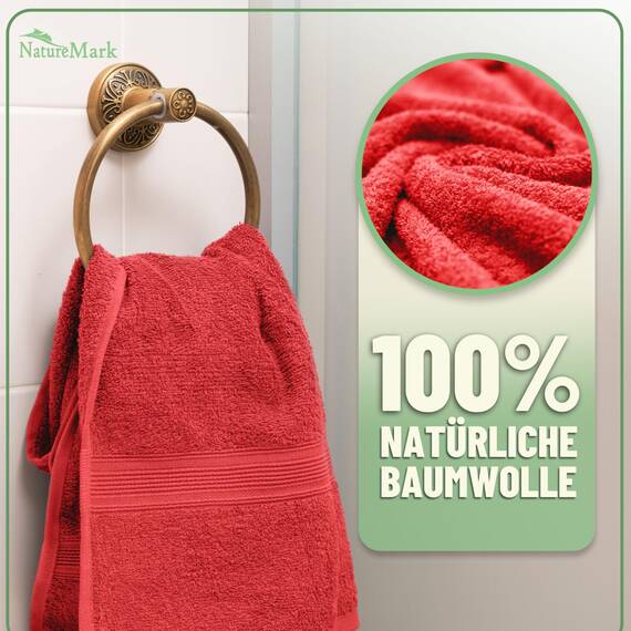 Green Mark Handtuch-Set mit 10 Teilen – 100% Baumwolle – 4 Handtücher 50×100 cm, 2 große Duschtücher 70×140 cm, 2 Gästetücher 30×50 cm und 2 Waschhandschuhe – Rot