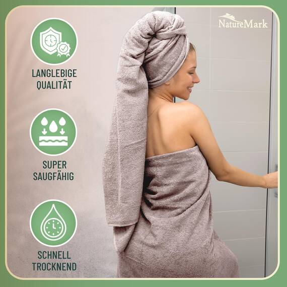 Green Mark Handtuch-Set mit 10 Teilen – 100% Baumwolle – 4 Handtücher 50×100 cm, 2 große Duschtücher 70×140 cm, 2 Gästetücher 30×50 cm und 2 Waschhandschuhe – Sand/Beige