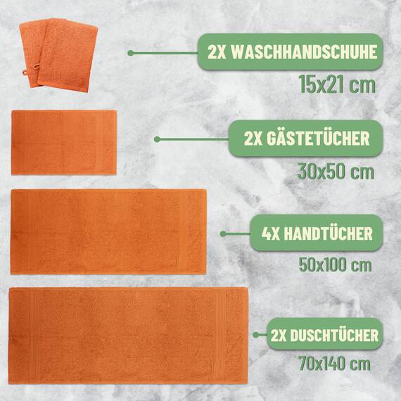 Green Mark Handtuch-Set mit 10 Teilen – 100% Baumwolle – 4 Handtücher 50×100 cm, 2 große Duschtücher 70×140 cm, 2 Gästetücher 30×50 cm und 2 Waschhandschuhe – Terrakotta