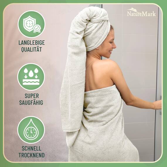 GREEN MARK Textilien 10 TLG. FROTTIER Handtuch-Set mit verschiedenen Größen 4X Handtücher, 2X Duschtücher, 2X Gästetücher, 2X Waschhandschuhe | Farbe: Creme/Natur | Premium Qualität