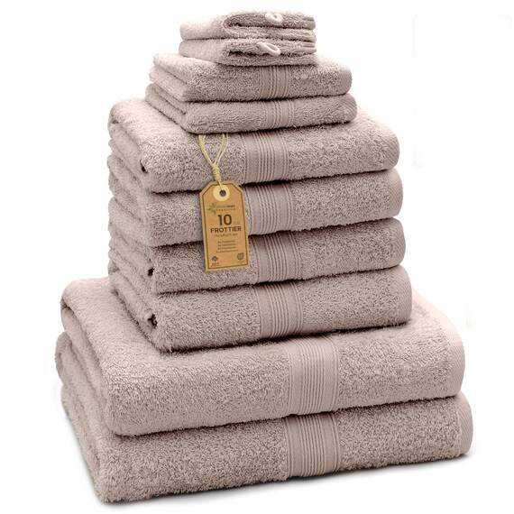 Green Mark Handtuch-Set mit 10 Teilen – 100% Baumwolle – 4 Handtücher 50×100 cm, 2 große Duschtücher 70×140 cm, 2 Gästetücher 30×50 cm und 2 Waschhandschuhe – Sand/Beige