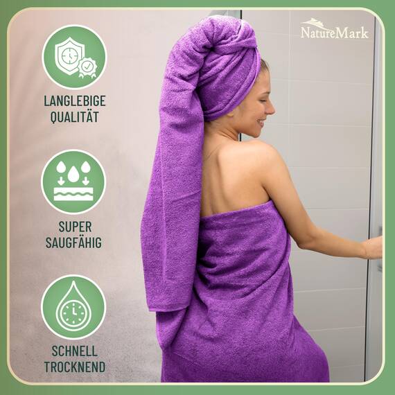 Green Mark Handtuch-Set mit 10 Teilen – 100% Baumwolle – 4 Handtücher 50×100 cm, 2 große Duschtücher 70×140 cm, 2 Gästetücher 30×50 cm und 2 Waschhandschuhe – Lila