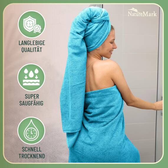 Green Mark Handtuch-Set mit 10 Teilen – 100% Baumwolle – 4 Handtücher 50×100 cm, 2 große Duschtücher 70×140 cm, 2 Gästetücher 30×50 cm und 2 Waschhandschuhe – Türkis