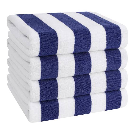 American Soft Linen Cabana gestreifte Strandtücher, 76,2 x 152,4 cm, 4 Stück, übergroße Pool-Handtücher, schnelltrocknend, sandfrei, Marineblau