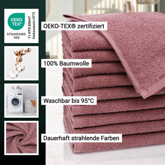 ZOLLNER 16-tlg. Handtuch Set: 10x Gästehandtücher (30x50 cm), 4x Handtücher (50x100 cm), 2x Duschtücher (70x140 cm), weich und saugstark, waschbar bis 95°C, Baumwolle, Altrosa
