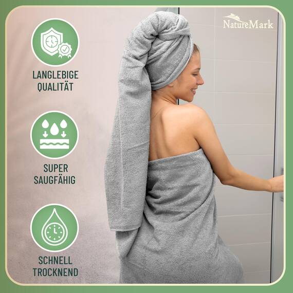 Green Mark Handtuch-Set mit 10 Teilen – 100% Baumwolle – 4 Handtücher 50×100 cm, 2 große Duschtücher 70×140 cm, 2 Gästetücher 30×50 cm und 2 Waschhandschuhe – Silbergrau