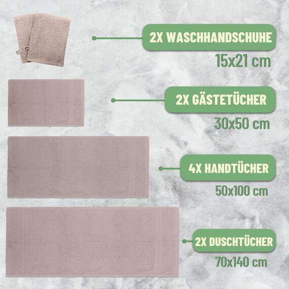 Green Mark Handtuch-Set mit 10 Teilen – 100% Baumwolle – 4 Handtücher 50×100 cm, 2 große Duschtücher 70×140 cm, 2 Gästetücher 30×50 cm und 2 Waschhandschuhe – Sand/Beige