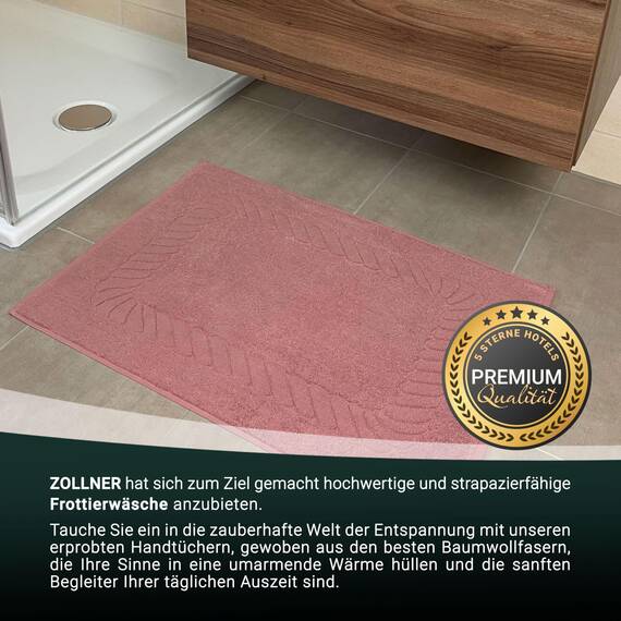 ZOLLNER 2er Set Badematten - weiche und saugstarke Duschvorleger - waschbar bis 95°C - Baumwolle - 50x70 cm in Altrosa