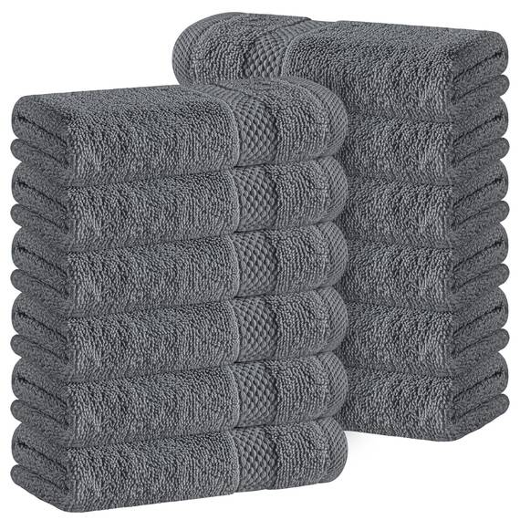 White Classic Luxuriöses Baumwollflanell-Set, Hotel-Stil, kleines Badetuch und Waschlappen, 33 x 33 cm, dunkelgrau, weiche Plüsch-Flanell, 12 Stück, dicke, hochsaugfähige Waschlappen,