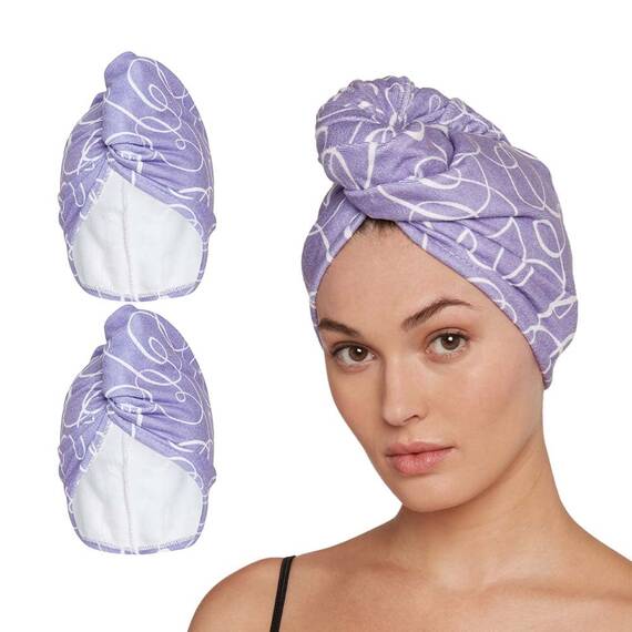 Turbie Twist Mikrofaser-Haarhandtuch für Damen und Herren, 2 Stück, Zubehör für das Badezimmer, schnell trocknender Haarturban zum Trocknen von gelocktem, langem und dickem Haar (Purple Signature)