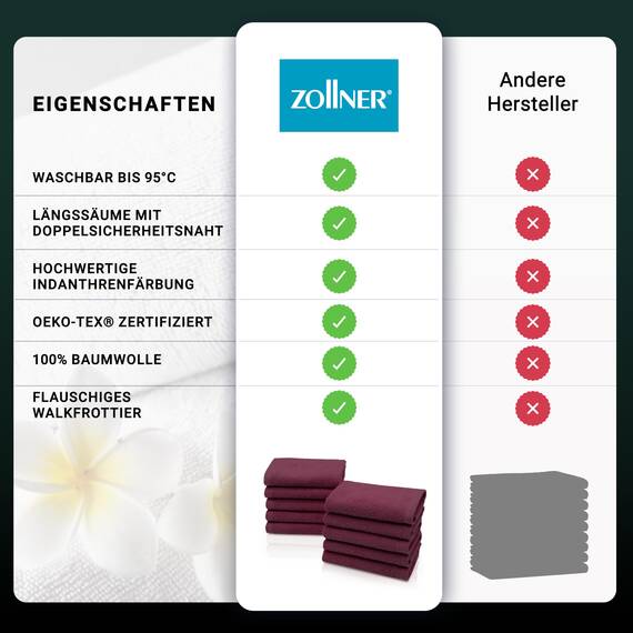 ZOLLNER 10er Set Seiftücher - weiche und saugstarke Waschlappen - waschbar bis 95°C - Baumwolle - 30x30 cm in brombeer