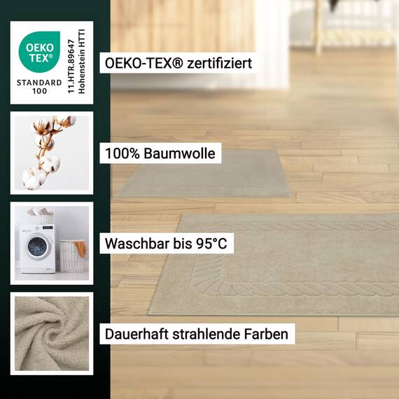 ZOLLNER 2er Set Badematten - weiche und saugstarke Duschvorleger - waschbar bis 95°C - Baumwolle - 50x70 cm in Cappuccino