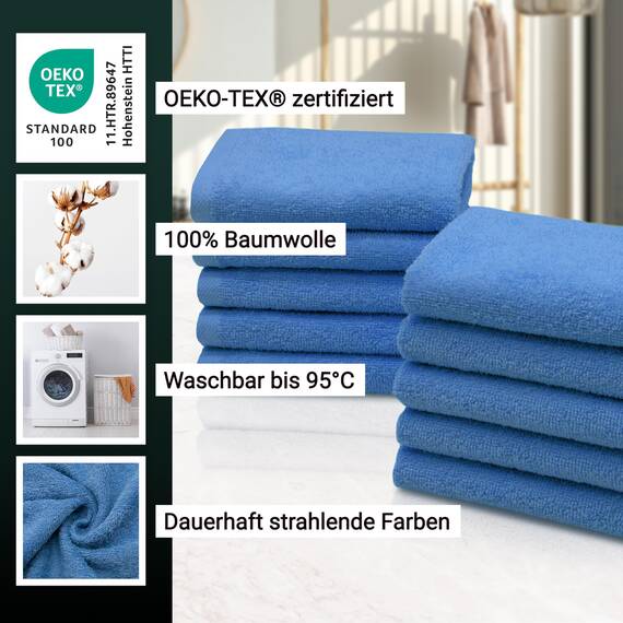ZOLLNER 10er Set Seiftücher - weiche und saugstarke Waschlappen - waschbar bis 95°C - Baumwolle - 30x30 cm in blau