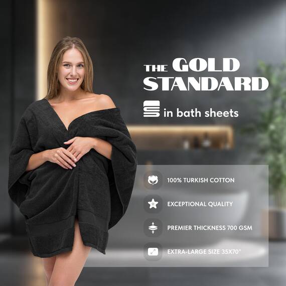 White Classic Luxuriöse, weiche schwarze Badetücher, 650 g/m², Baumwolle, Luxus-Badetücher, extra groß, 89 x 178 cm, sehr saugfähig und schnell trocknend, Hotel-Kollektion, extra große Badetücher,