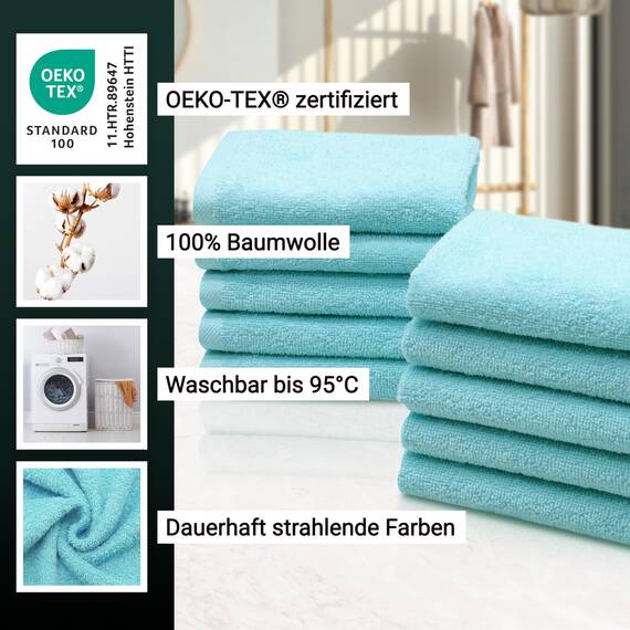 ZOLLNER 10er Set Seiftücher - weiche und saugstarke Waschlappen - waschbar bis 95°C - Baumwolle - 30x30 cm in azurblau