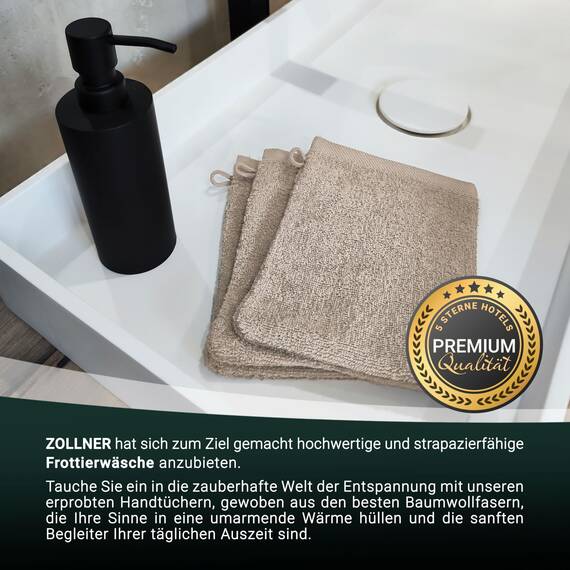 ZOLLNER 10er Set Waschlappen - weiche und saugstarke Waschhandschuhe - waschbar bis 95°C - Baumwolle - 16x21 cm in Cappuccino