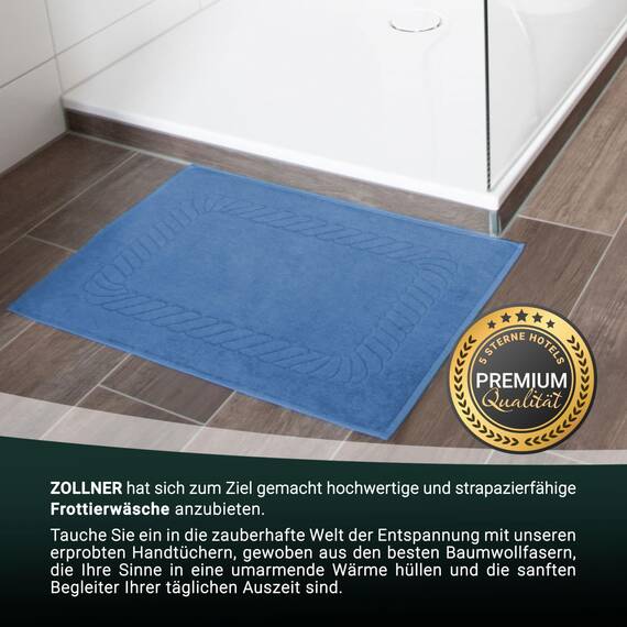 ZOLLNER 2er Set Badematten - weiche und saugstarke Duschvorleger - waschbar bis 95°C - Baumwolle - 50x70 cm in blau