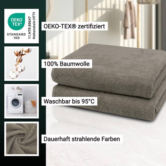 ZOLLNER 2er Set Badetücher - weiche und saugstarke Duschtücher - waschbar bis 95°C - Baumwolle - 100x150 cm in Fango