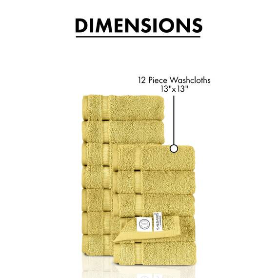 SALBAKOS Ökologisches Badetuch aus türkischer Baumwolle für Luxushotel und Wellnessbereich 12 Stück 13" x 13" Gelb